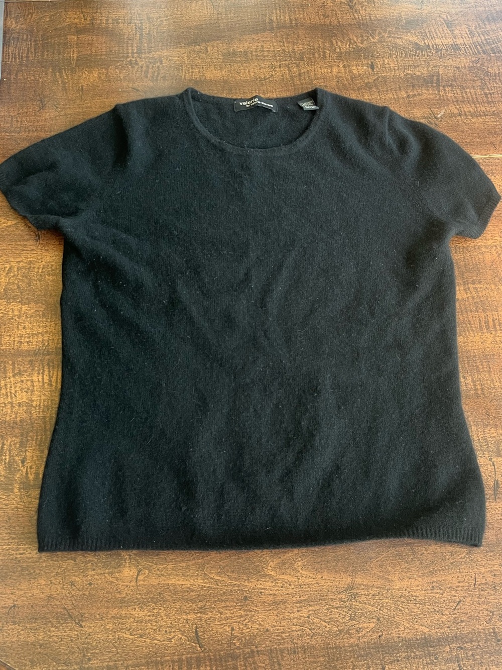 Vintage Valerie Stevens Women Black Cashmere Sweater S Short Sleeve Quiet Luxury